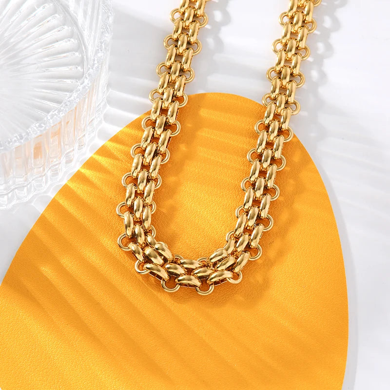 EILIECK 316L Stainless Steel Cuban Chain Statement Necklace For Women New Punk 18K Gold Plated Waterproof Neck Chain Jewelry
