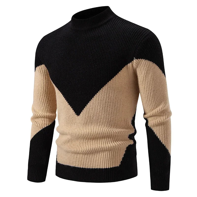 High Quality Men's New Autumn and Winter Casual Warm Color Block Sweater Knit Tops Man Clothes