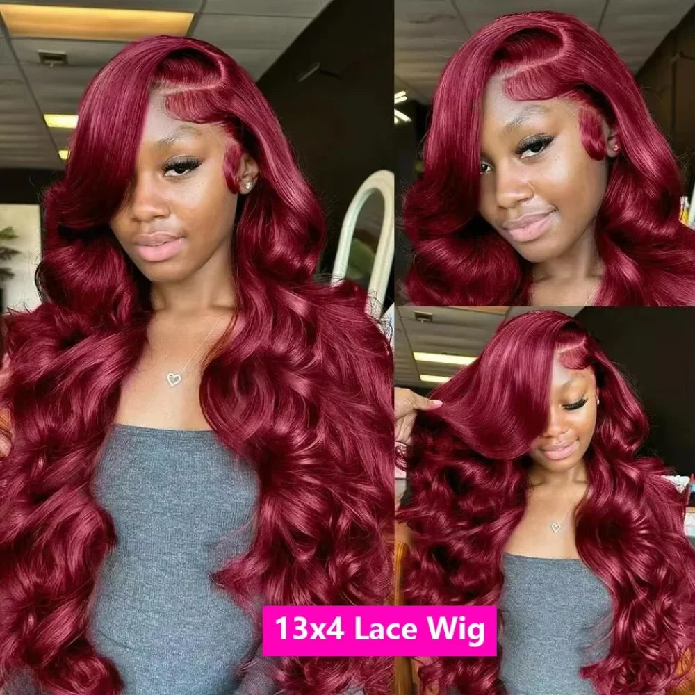Red Colored 220 Density 99J Burgundy Body Wave Human Hair 13x4 13x6 HD Lace Front Wigs Pre-Plucked Max Hd Lace Wig For Women