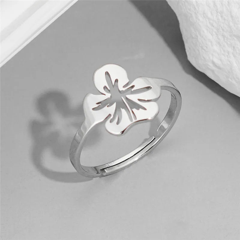 Exquisite Stainless Steel Lily Flower Adjustable Opening Rings Gold Plated Waterproof Finger Jewelry For Women Wedding Gift