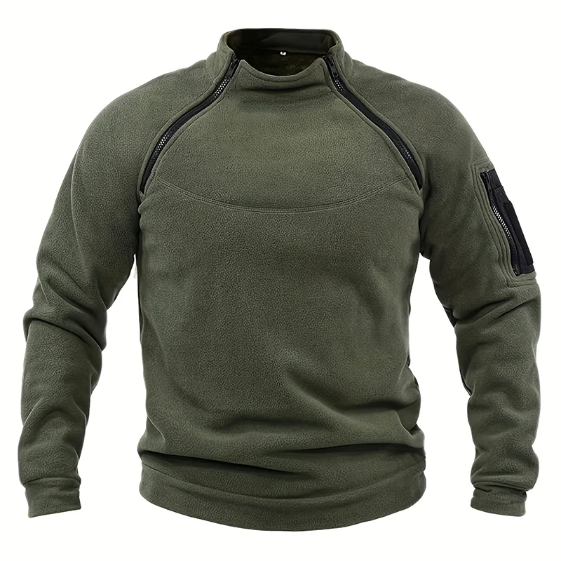 Mens Tactical Pullover Casual Military Sweatshirt Fleece Jacket Standing Collar Pullover Solid Color Sweater Windproof Clothes