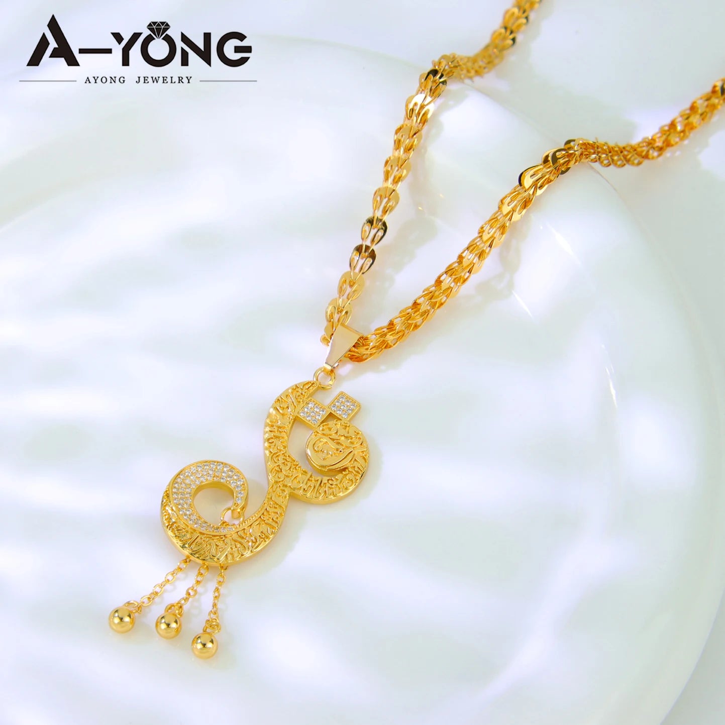 Middle Eastern Muslim Charm Pendant Necklace 21k Gold Plated Dubai Fashion Wedding Neck Chains Algeria Luxury Party Jewelry