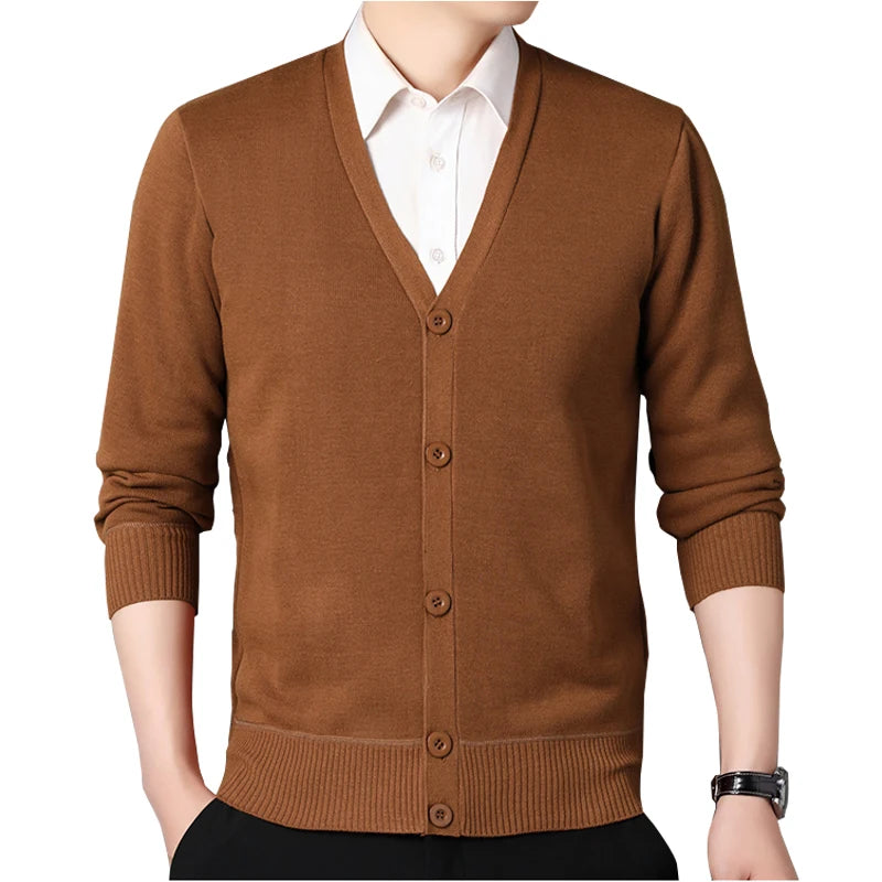 Mens Autumn Clothes Fleece Cardigan Jacket Knitted Sweater Outwear V-neck Fashion Cardigans Warm Men's Top