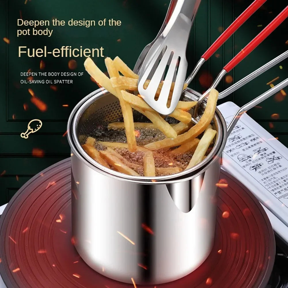1200ML Chicken Fried Pot with Strainer Basket French Fries Fryer 304 Stainless Steel for French Fries Chicken Fry