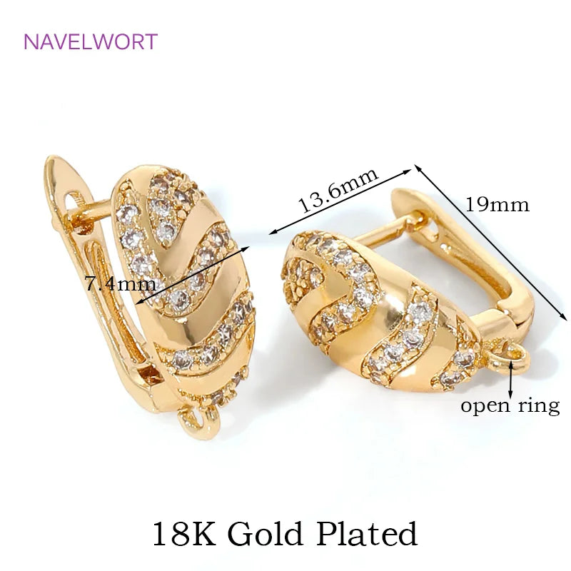 18K Gold Plated Brass Earwires Fasteners,Inlaid Zircon Earring Fixtures,Accessories For Earrings,DIY Jewelry Making Supplies