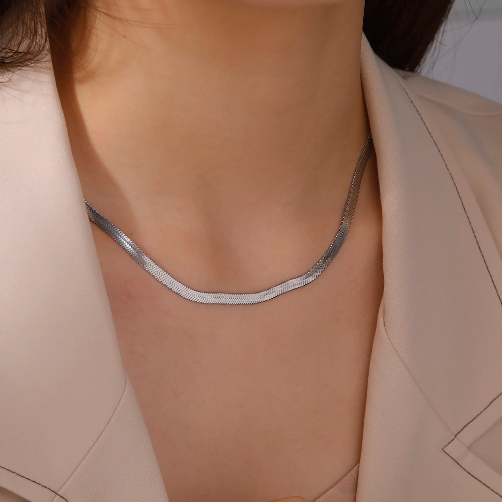 Skyrim Snake Chain Necklace Stainless Steel Gold Color Choker Herringbone Neck Chains for Women Men Jewelry Valentine Gift New