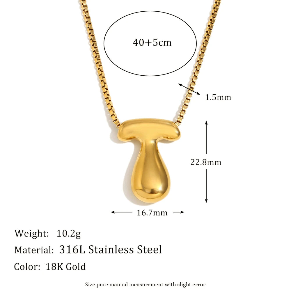 E.B.belle Large Size Bubble 26 Letter Pendant Necklace 18K Gold Plated Hypoallergenic Decoration Alphabet Neck Jewelry
