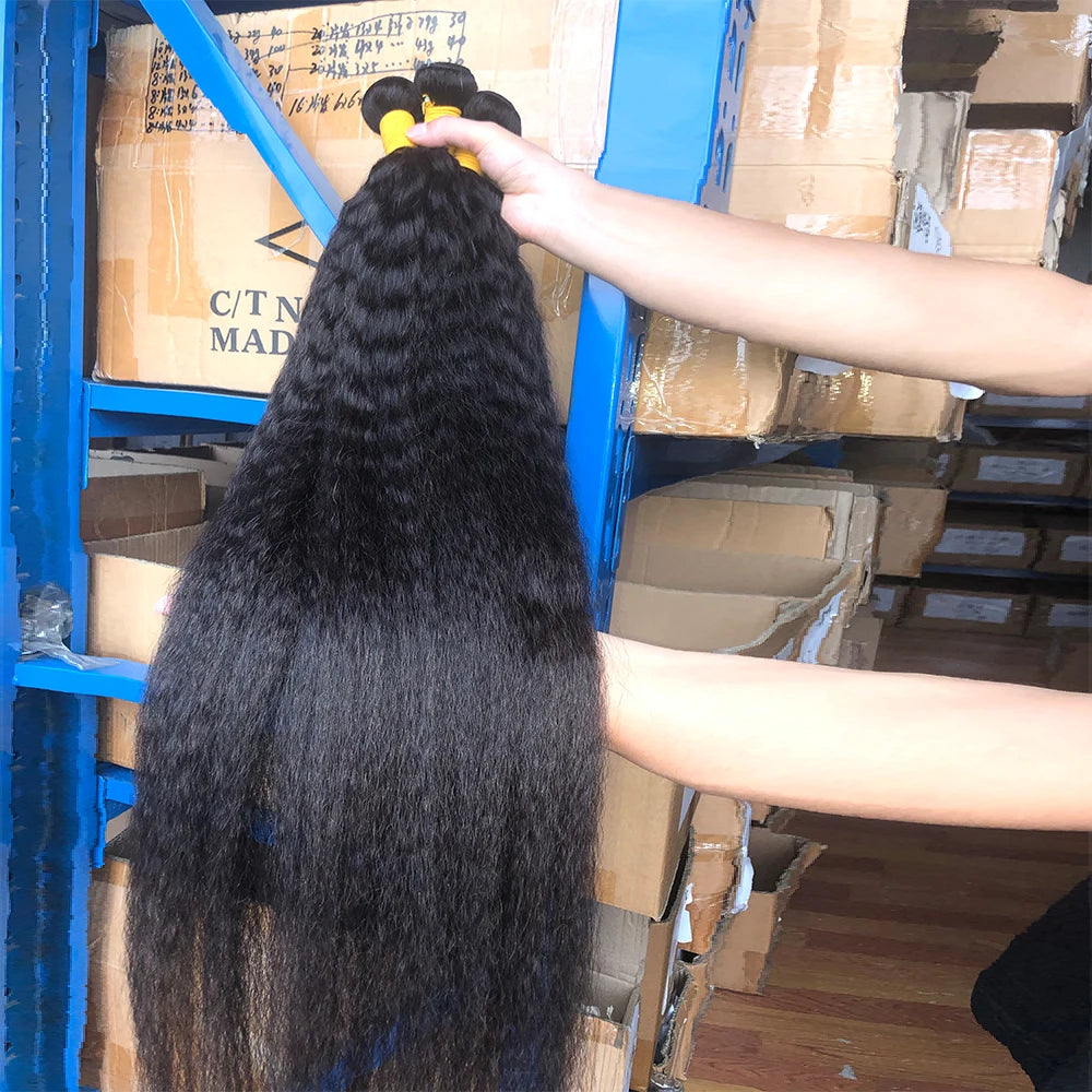 2 3 4 Bundles Kinky Straight Peruvian Hair Weave Bundles Raw Human Hair Bundle Virgin Remy Extensions For Women Coarse Yaki Weft