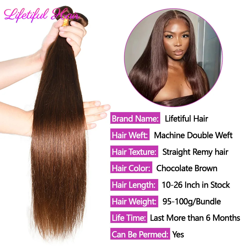 Chocolate Brown Bundles 100% Human Hair Extensions Brazilian Raw Human Hair Bundle Straight Hair Weave Bundles Remy Human Hair