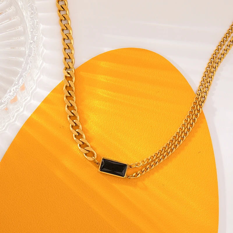 GANEMLY 316L Stainless Steel Black Crystal Necklace For Women Trendy Waterproof Neck Chain 18K Gold Plated Jewelry Femme Gift