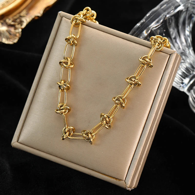 EILIECK 316L Stainless Steel Cuban Chain Statement Necklace For Women New Punk 18K Gold Plated Waterproof Neck Chain Jewelry