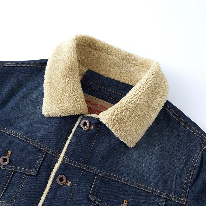 New Winter plush Men's Casual Workwear Jeans Jacket Loose Casual Versatile Youthful Male Solid Color Tops Dnim Mens Outwear