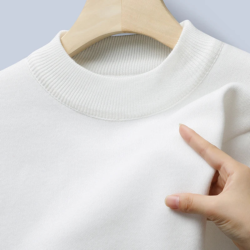 Sweater Men Autumn Winter Jumper Fleece Thickened New Korean Knitwear O-neck Solid White Black Cold Blouse Bottom Shirt Clothes