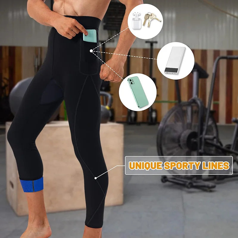 Men Sauna Sweat Pants for men Fat Workout Weight Loss Full Body Slimming Shaper Waist Trainer with Poecket Thermo Capris Legging