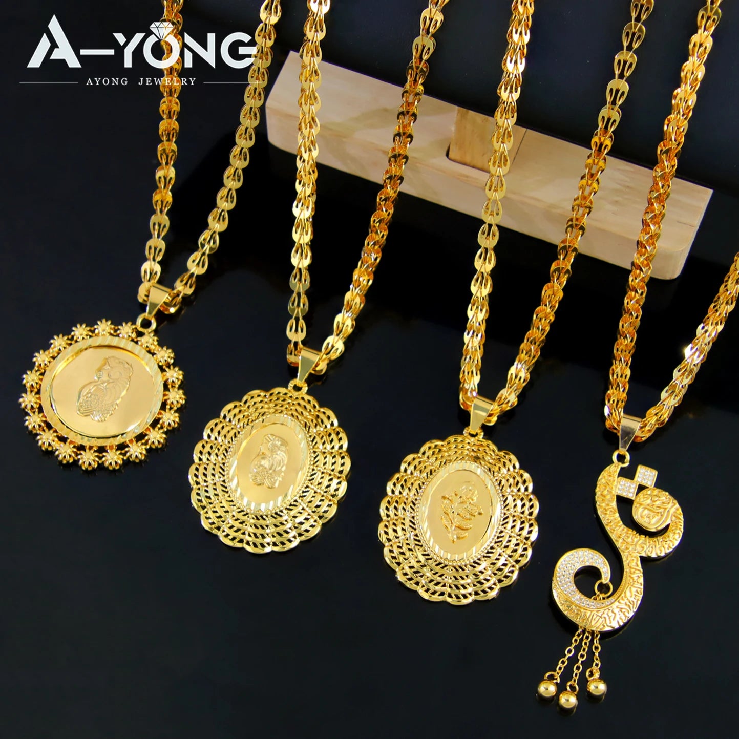 Middle Eastern Muslim Charm Pendant Necklace 21k Gold Plated Dubai Fashion Wedding Neck Chains Algeria Luxury Party Jewelry