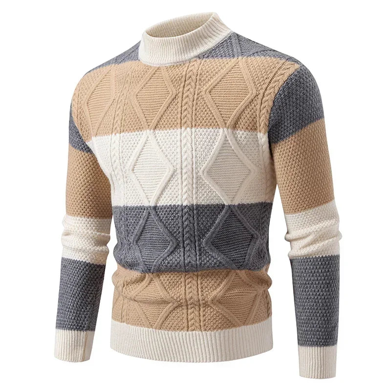 2025 High Quality Men's New Autumn and Winter Casual Warm Color Block Sweater Knit Tops Man Clothes