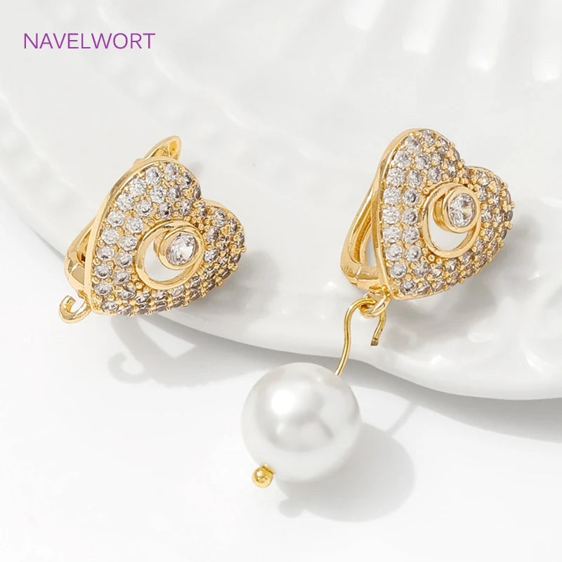 18K Gold Plated Brass Earwires Fasteners,Inlaid Zircon Earring Fixtures,Accessories For Earrings,DIY Jewelry Making Supplies