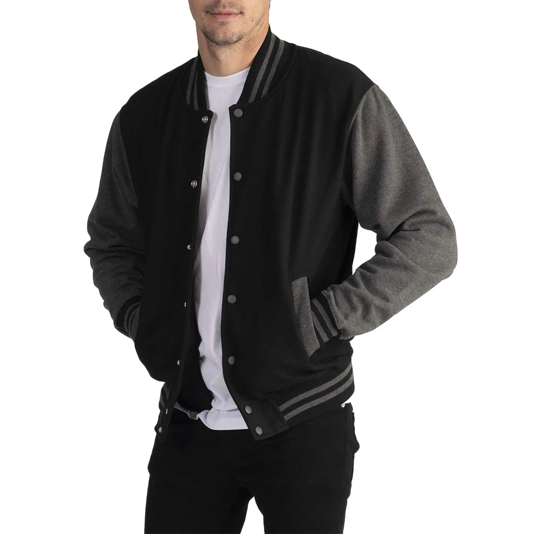 Black White Solid Color Jacket Loose Oversized Clothes Casual Men Baseball Clothes Personality Street Coat Warm Fleece Jackets