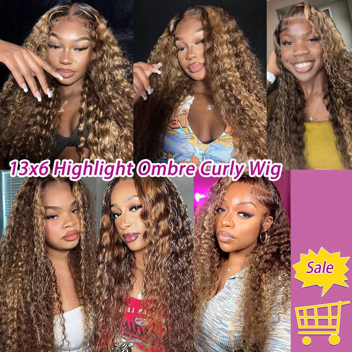 36 Inch Deep Wave P4/27 Highlight Ombre 13x6 13x4 HD Transparent Lace Front Wigs Curly Lace Frontal Wigs for Women Pre Plucked