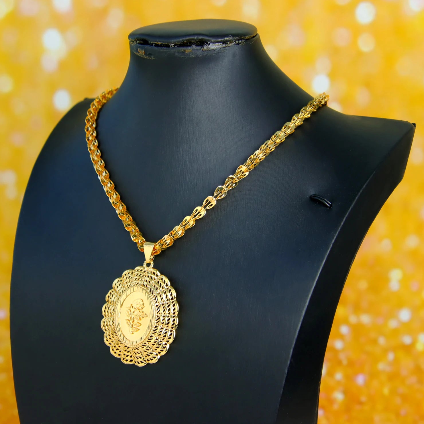 Middle Eastern Muslim Charm Pendant Necklace 21k Gold Plated Dubai Fashion Wedding Neck Chains Algeria Luxury Party Jewelry