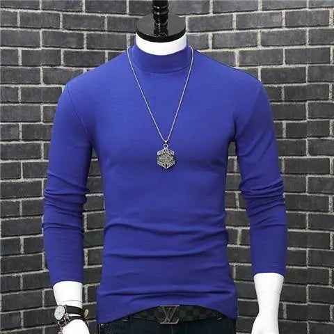 Fashion Men's Autumn Winter T-Shirt Casual Turtleneck High Collar Long Sleeves Solid Color Slim Top Clothes Outerwear Undershirt