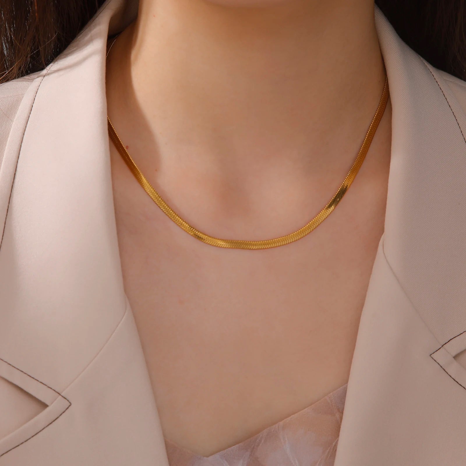 Skyrim Snake Chain Necklace Stainless Steel Gold Color Choker Herringbone Neck Chains for Women Men Jewelry Valentine Gift New