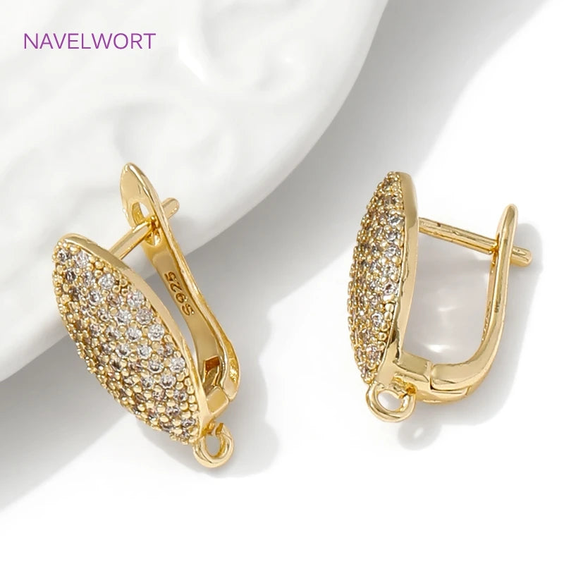18K Gold Plated Brass Earwires Fasteners,Inlaid Zircon Earring Fixtures,Accessories For Earrings,DIY Jewelry Making Supplies