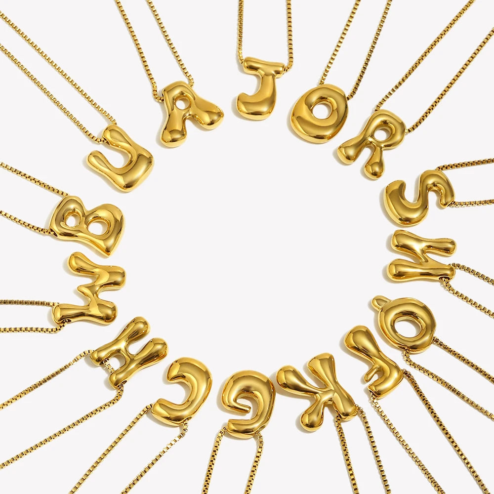 E.B.belle Large Size Bubble 26 Letter Pendant Necklace 18K Gold Plated Hypoallergenic Decoration Alphabet Neck Jewelry