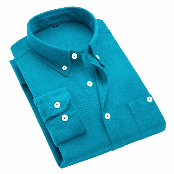 New Multicolor Men Corduroy Shirts Long Sleeve Casual Regular Fit Business Dress Shirts Male Comfortable Pocket Fashion Clothes