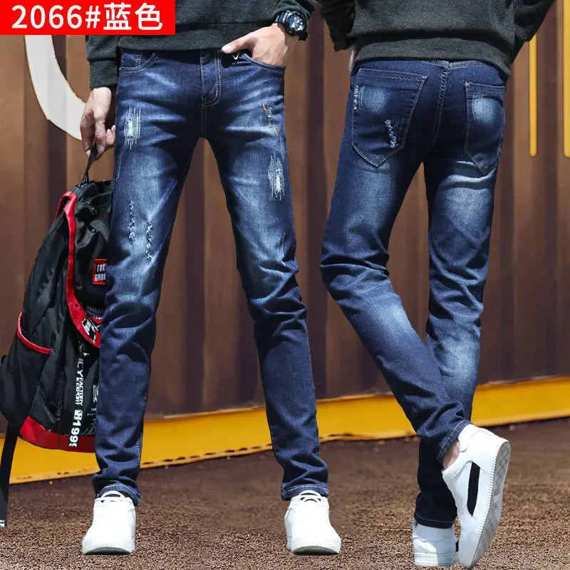 Autumn Winter Brushed Cowboy Luxury Slim Designer Clothes Male Korean Style Denim Skinny Plush Grey Jean Pants Trousers for Men