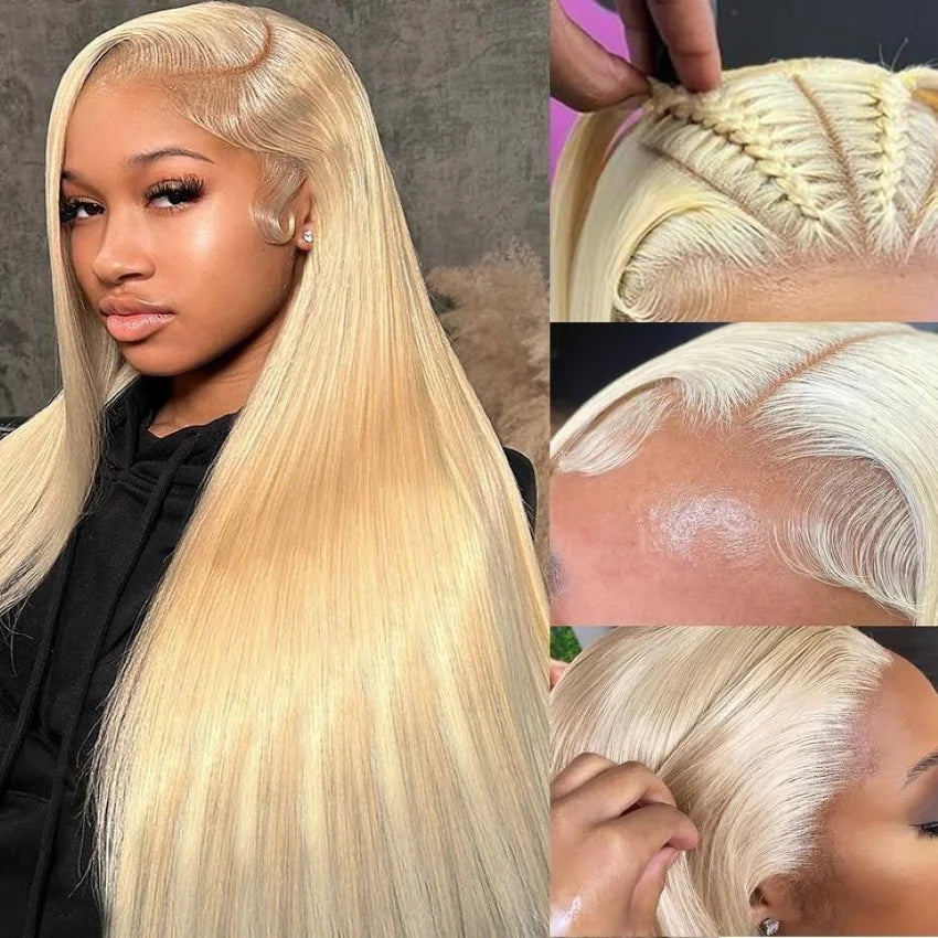 Nexoro Female 613 Blonde Straight Human Hair Wig 13x4 Lace Front Pre Plucked Baby Hair Natural Hairline Brazilian Hd Lace