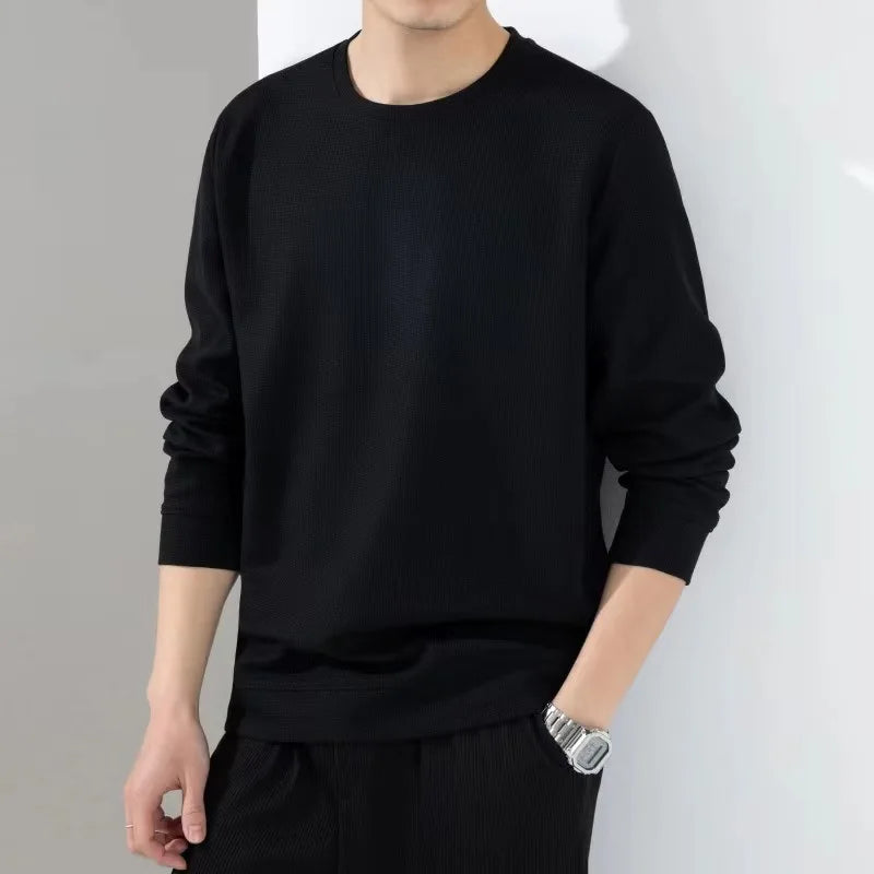 Autumn Winter Harajuku Waffle T Shirt Men Oversized Casual T-Shirts Long Sleeve Shirts Man O Neck Fashion Top Tees Male Clothes