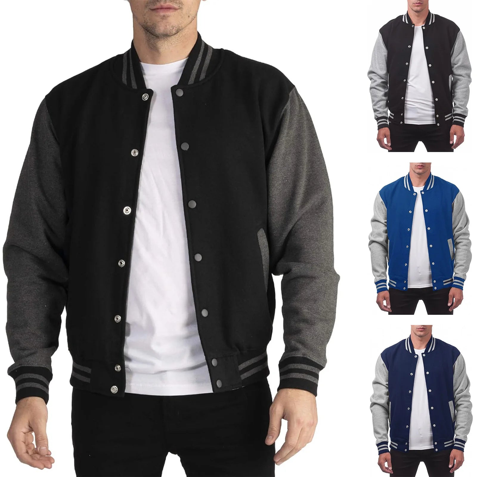 Black White Solid Color Jacket Loose Oversized Clothes Casual Men Baseball Clothes Personality Street Coat Warm Fleece Jackets