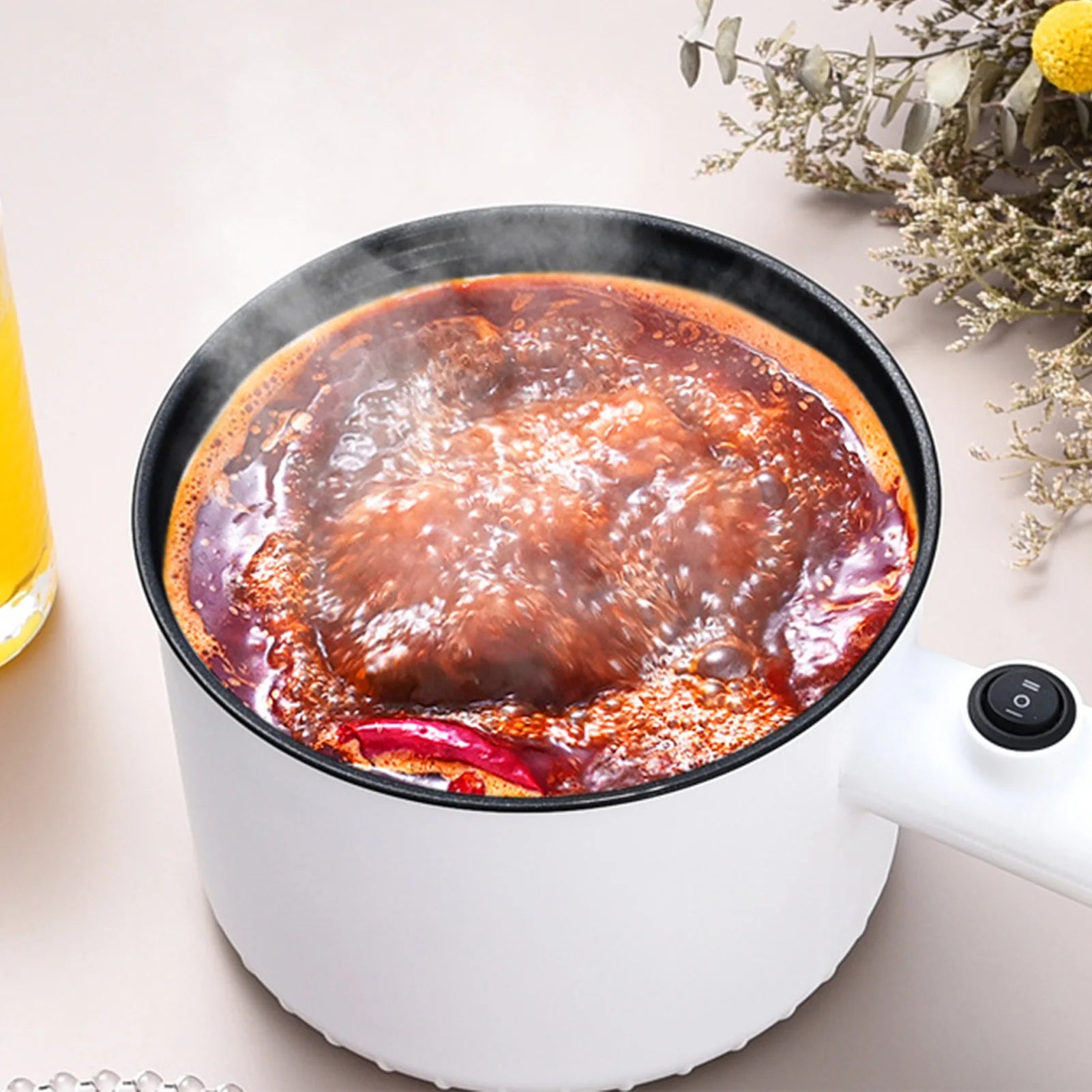 1.5L Electric Cooking Pot Non Stick 2 Gear Temperatures Multifunctional Mini Electric Hot Pot for Dorm Kitchen