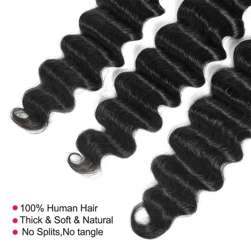 Loose Deep Wave Bundles Human Hair 3 Bundles 22 24 26 Inch 100% Unprocessed Human Hair Can Be Dyed and Bleached Natural Black