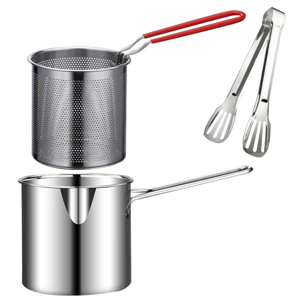 1200ML Chicken Fried Pot with Strainer Basket French Fries Fryer 304 Stainless Steel for French Fries Chicken Fry