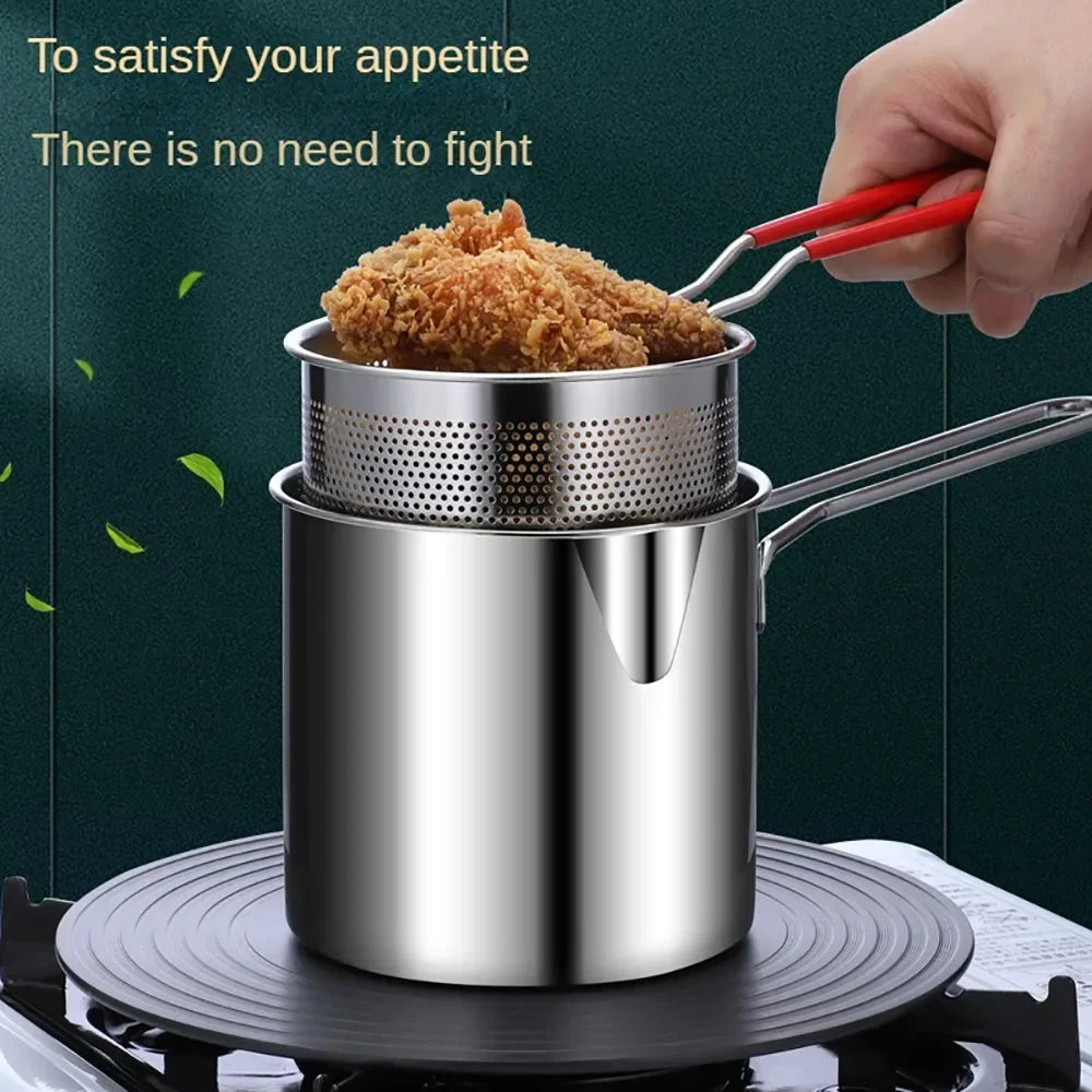 1200ML Chicken Fried Pot with Strainer Basket French Fries Fryer 304 Stainless Steel for French Fries Chicken Fry