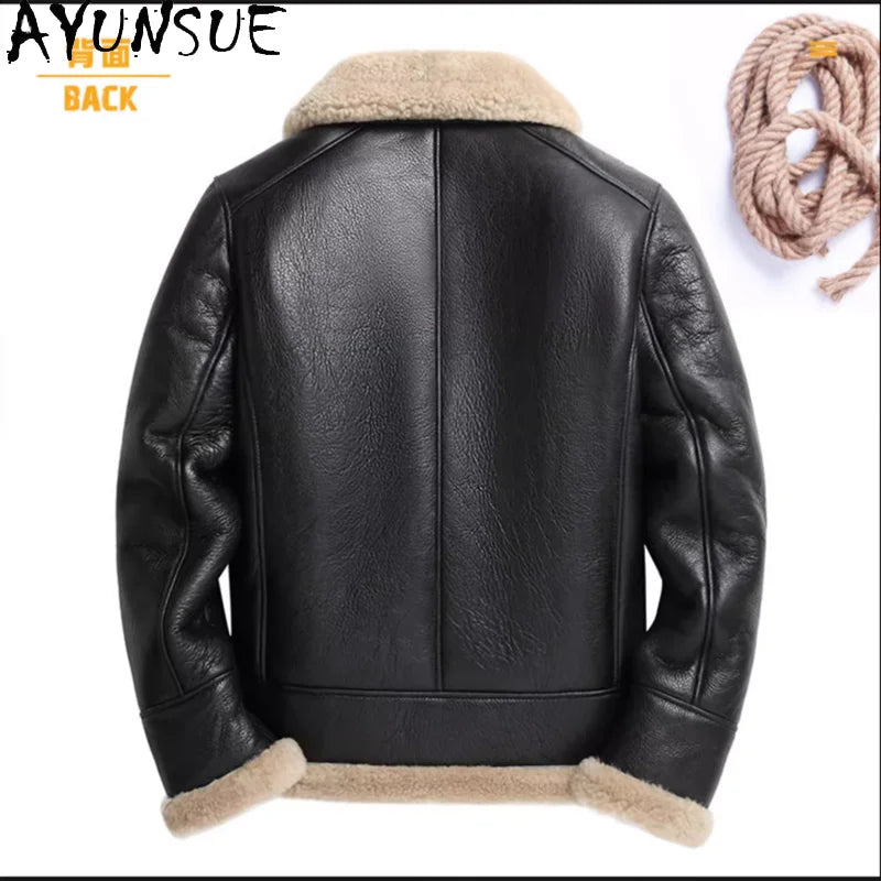 AYUNSUE Natural Sheepskin Wool Coat 25 Winter Jacket Mens Fur Jackets Coats Motocycle& Biker Genuine Leather Jacket Men Clothes