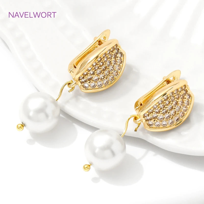 18K Gold Plated Brass Earwires Fasteners,Inlaid Zircon Earring Fixtures,Accessories For Earrings,DIY Jewelry Making Supplies