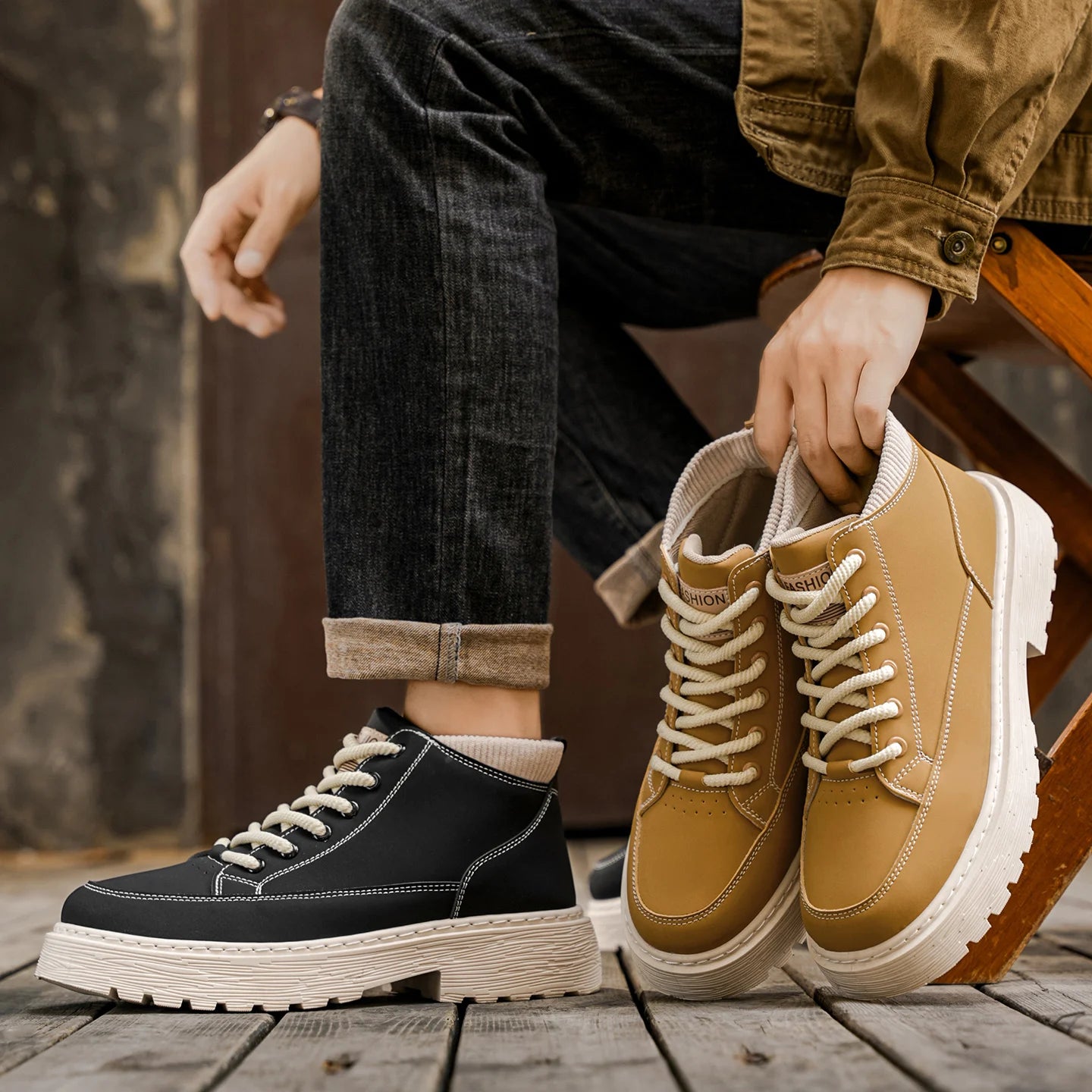 2025 Autumn/Winter High-Top Men's Boots, Anti-Slip and Wear-resistant Casual Leather Shoes, Work Boots