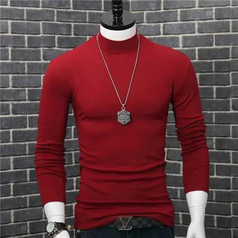 Fashion Men's Autumn Winter T-Shirt Casual Turtleneck High Collar Long Sleeves Solid Color Slim Top Clothes Outerwear Undershirt
