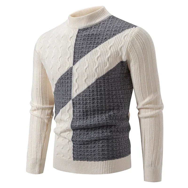2025 High Quality Men's New Autumn and Winter Casual Warm Color Block Sweater Knit Tops Man Clothes
