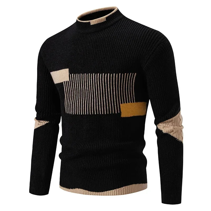 High Quality Men's New Autumn and Winter Casual Warm Color Block Sweater Knit Tops Man Clothes