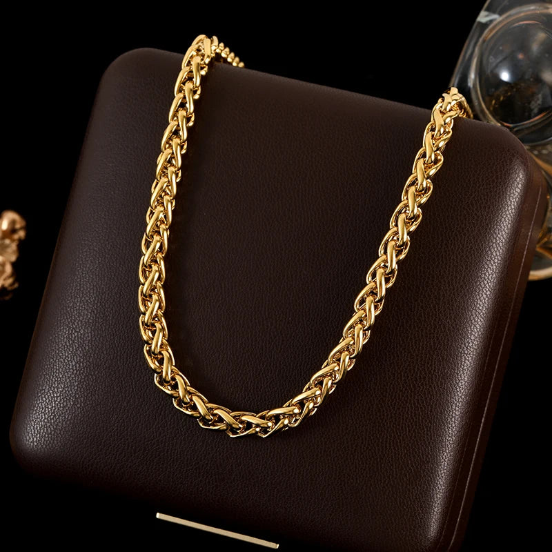 GANEMLY 316L Stainless Steel Black Crystal Necklace For Women Trendy Waterproof Neck Chain 18K Gold Plated Jewelry Femme Gift
