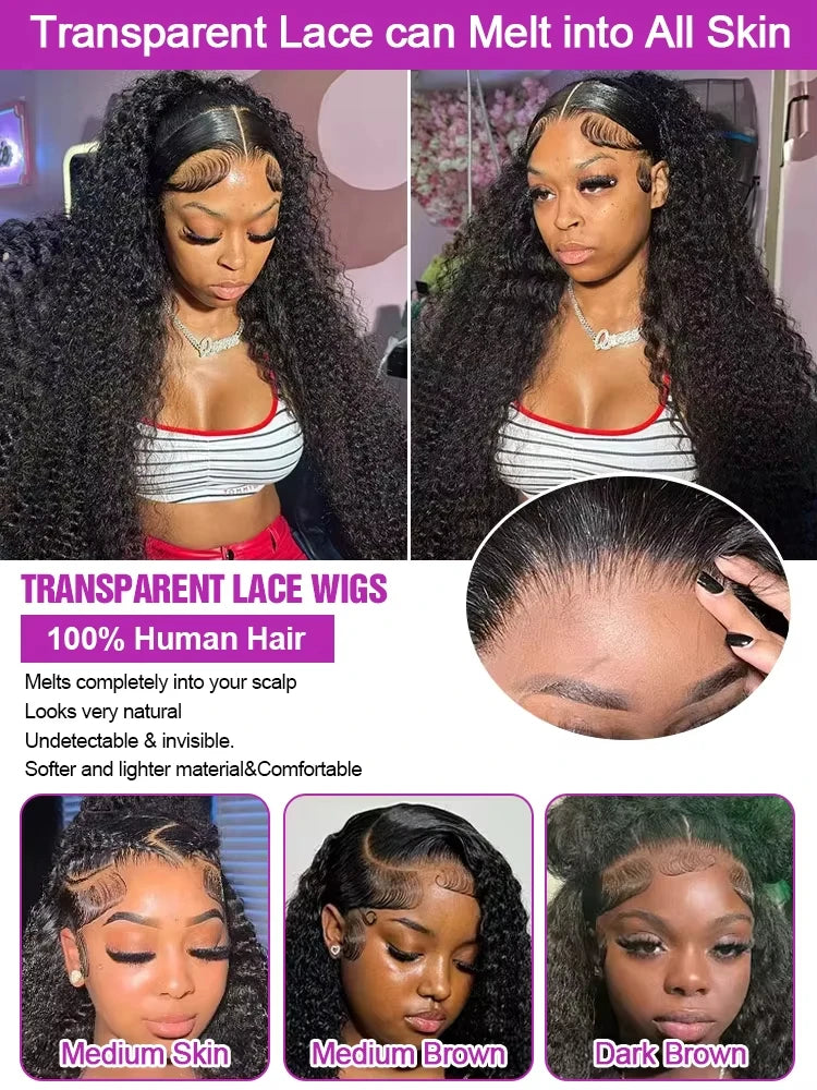 40 Inch HD Transparent Lace Front Human Hair Wigs Deep Wave  Wigs Remy Curly Human Hair Wig 13x4 13x6 Frontal Wigs