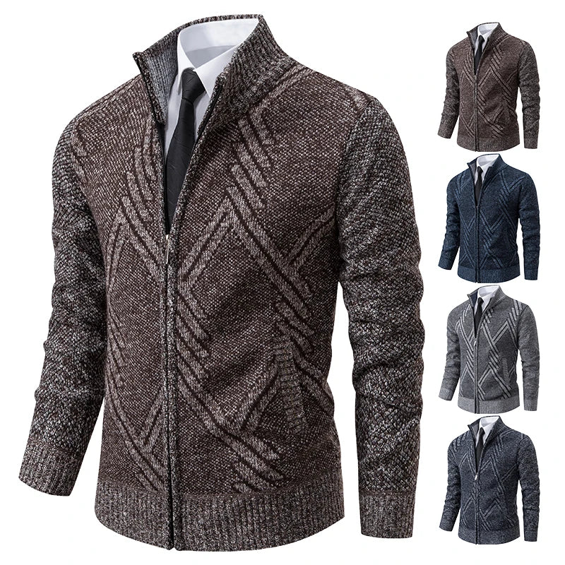 Men's Knit Cardigan Autumn Winter Sweater Coat Man Clothes Brown Blue Luxury Brand Button Fleece Lined Male Knitting Jackets