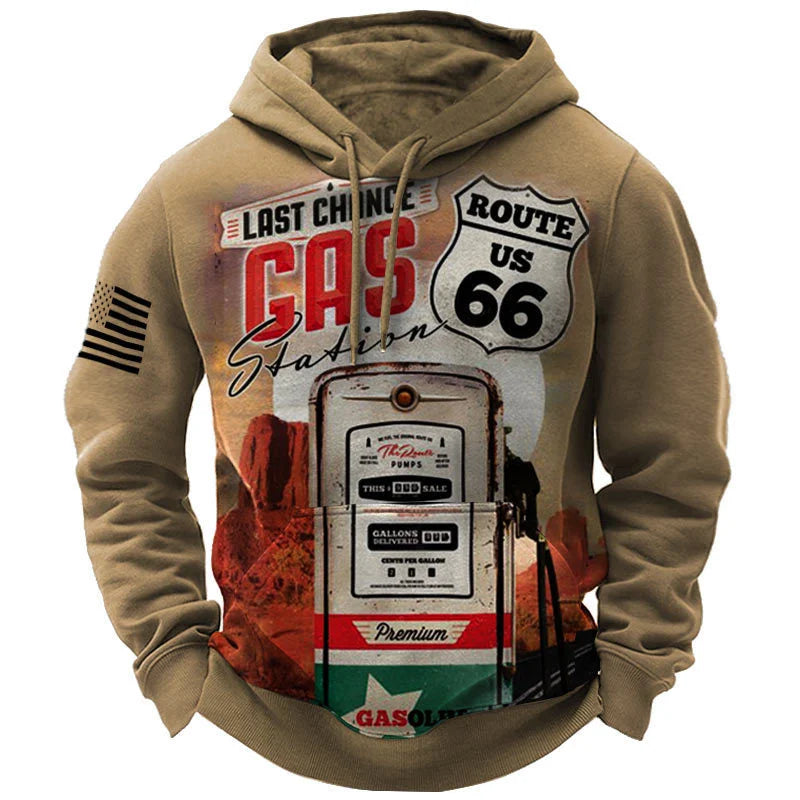 Vintage 66 Route Pullovers For Men Printed Biker Motor Sweatshirt Man Clothes Oversized Long Sleeve Top Tee Shirt Men's Hoodies