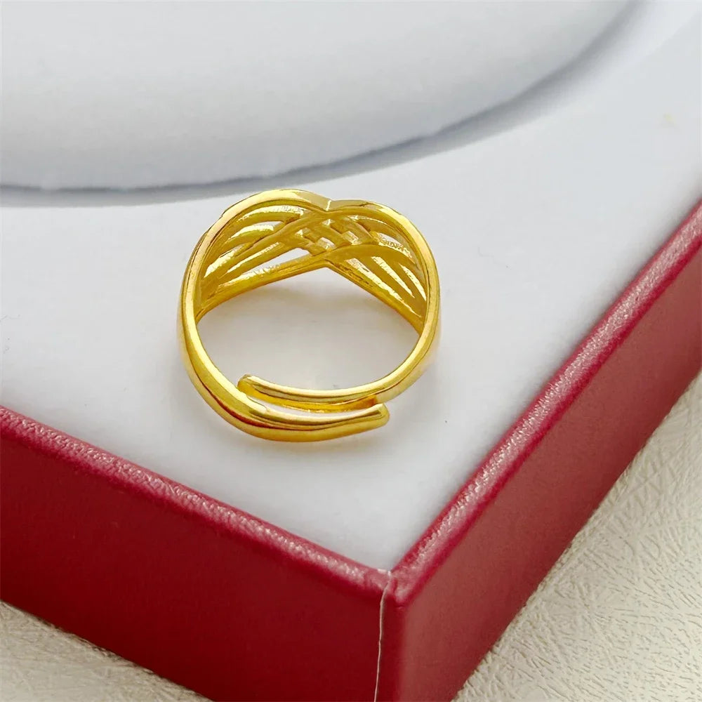 Engagement Rings for Women Lady Gold Plated Cross Lines Finger Ring Adjustable Anillos Wedding Band Jewelry Accessories Bijoux