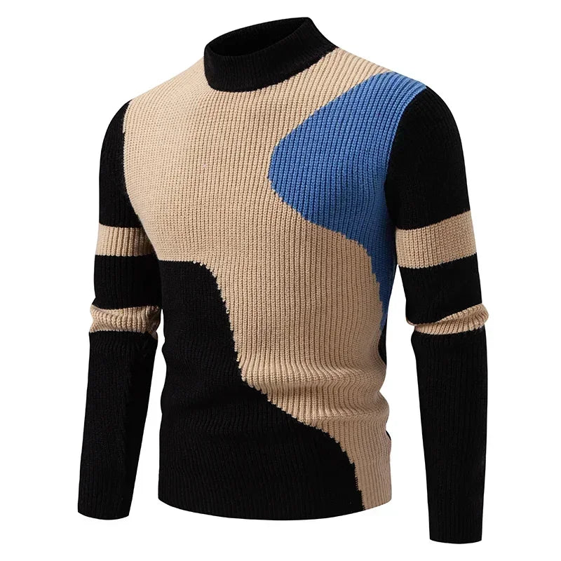 High Quality Men's New Autumn and Winter Casual Warm Color Block Sweater Knit Tops Man Clothes