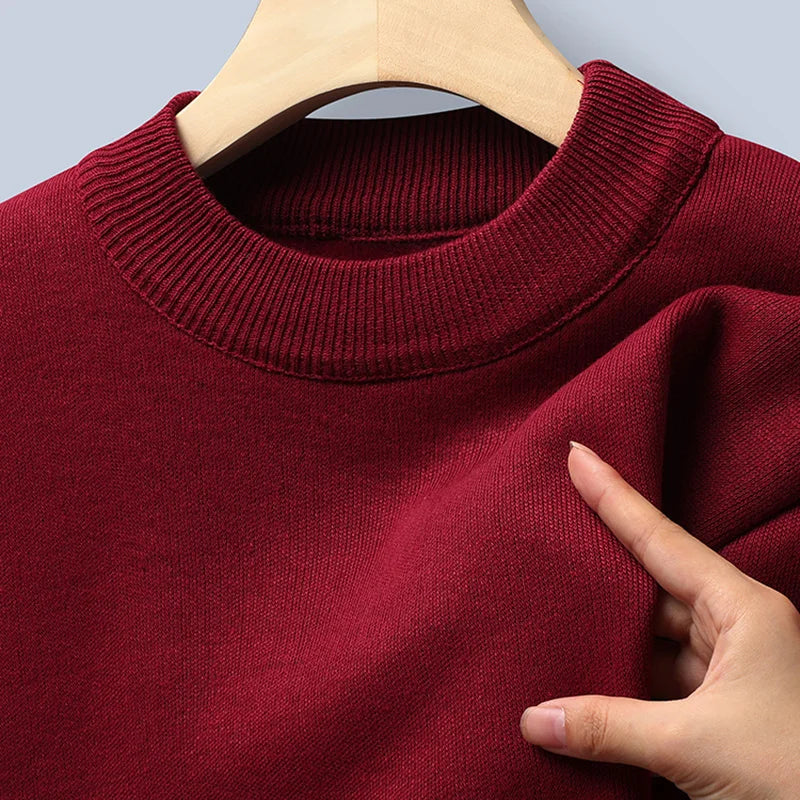 Sweater Men Autumn Winter Jumper Fleece Thickened New Korean Knitwear O-neck Solid White Black Cold Blouse Bottom Shirt Clothes